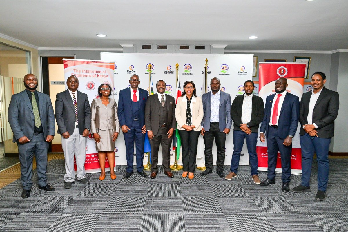 harrison_keter's tweet photo. Yesterday, I led the IEK Council on a courtesy call to KenGen PLC Headquarters at Stima Plaza, where we were received by Ag. Managing Director Eng. Julius Odumbe, CE, FIEK, and Eng. Monicah Wairimu Karanja.

Our discussions focused on strengthening IEK–KenGen collaboration across key areas:

1. 33rd IEK Convention – participation, technical engagement, sponsorship and knowledge sharing.
2. Women in Engineering – enhanced support and collaboration on programmes that increase the participation and visibility of women engineers.
3. Geothermal & Wind Energy – knowledge sharing, technology transfer and opportunities to advance Kenyan engineering expertise regionally.
4.Mentorship & Student Attachments – expanding opportunities for students and young engineers to gain practical industry experience.
5.Research, Innovation & Professional Development – strengthening opportunities for engineers to develop and apply new technologies and solutions.
6.Academia–Industry Collaboration – stronger partnerships between universities and industry, including support for equipment and facilities.
7.Knowledge Sharing & Publications – deeper collaboration through professional communication and knowledge-sharing platforms.
8. Engineering Projects & Opportunities – increasing participation of Kenyan engineering firms, contractors and consultants in engineering-related projects.
9. Power Reliability – continued engineering collaboration in strengthening the reliability of Kenya’s electricity supply.
10.Knowledge Retention – creating opportunities for experienced and retired engineers to continue contributing while transferring knowledge to younger professionals.
11. Professional Registration & Career Progression – making the transition of young engineers into professional practice more seamless through stronger training and registration linkages.

The discussions reaffirmed the importance of strong industry–profession partnerships in building Kenya’s engineering capacity.

We look forward to turning these conversations into practical partnerships and programmes that create opportunities for engineers and contribute to Kenya’s sustainable infrastructure, energy and technological development.