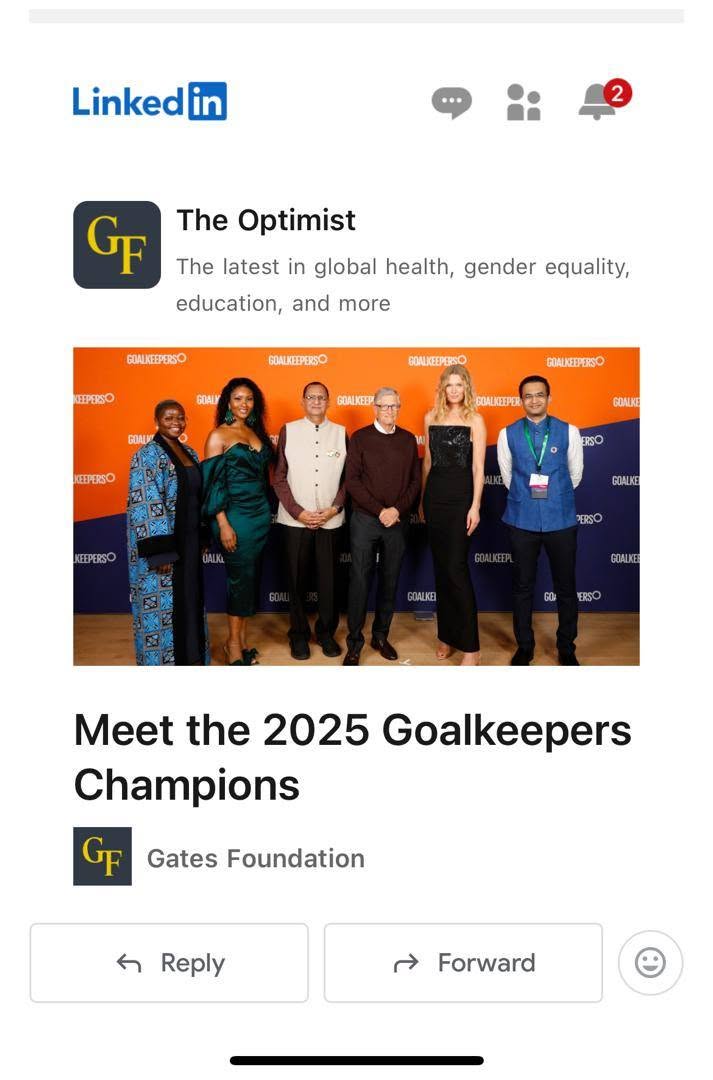 naveenthacker's tweet photo. Almost the same showtime as last year. Still the same energy &amp; same commitment. Grateful to be recognised as #GoalkeepersChampion2025 by the @gatesfoundation  
My work for every child continues, because I can't stop at almost. Almost is not enough #Goalkeepers2030

@BillGates https://t.co/5sKunMTjLs