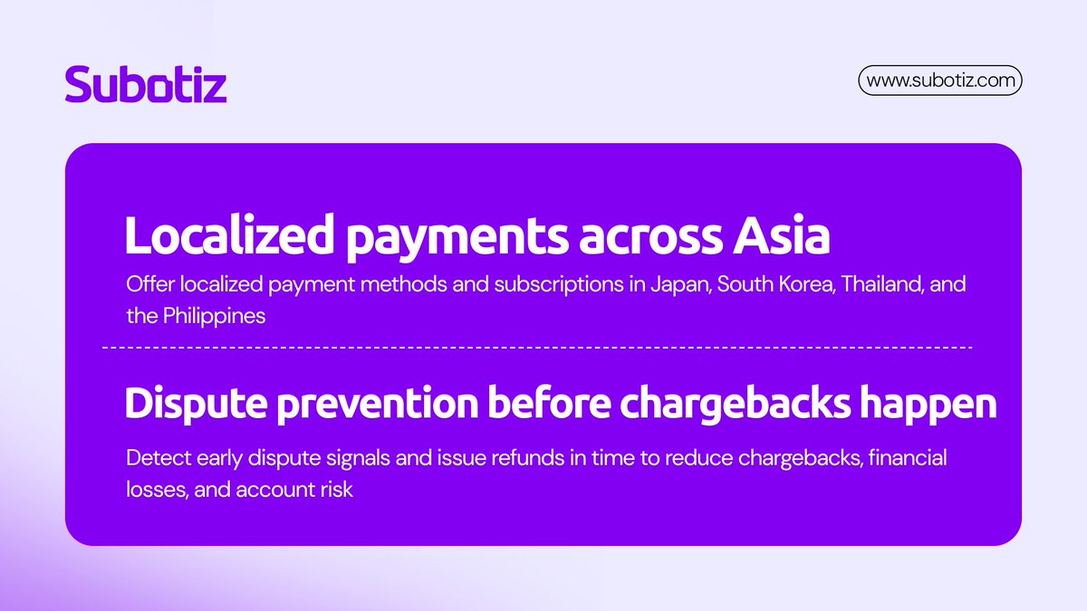 Subotiz_AI's tweet photo. Q3 2026 Product Updates are here.

Winning global orders starts with getting every local detail right. Our latest updates combine localized payments, proactive risk prevention, and more precise operations to help merchants reduce costs, improve efficiency, and convert more customers worldwide.
#Subotiz #ProductUpdate #AIBusinesses #Payments #RiskManagement #Localization