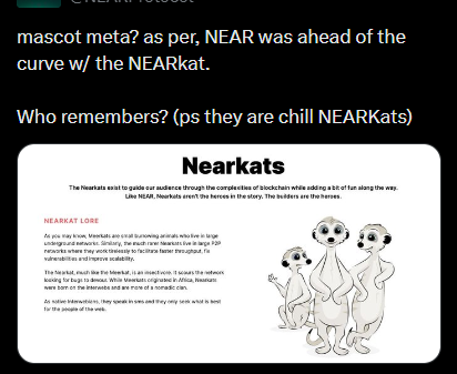 Cartieronchain's tweet photo. WTF THEY LITERALLY AHS A OFFICIAL MASCOT CALLED NEARKATS AND WE NOT SENDING ???
https://t.co/2YPGl9kPx5 https://t.co/VPUuz6wuqF