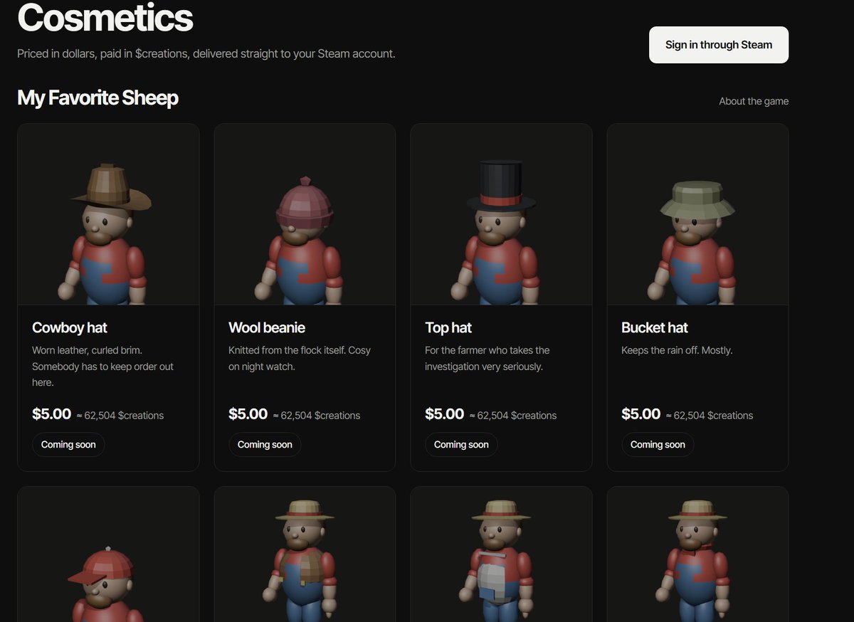 IndieCreations_'s tweet photo. Our website, https://t.co/PNRmMsTcEK has been updated! 

The Cosmetics shop for our latest game, My Favorite Sheep, is now up! Once our Steam Page is live (Pending KYC Approval), the cosmetic shop will accept sales! Everything is paid in $CREATIONS and is taken from live prices.

Cosmetic Shop Revenue goes into a Treasury, where 60% gets BURNED, and the rest gets used for further development, and paying creators who create successful mods / content in future games.

Cosmetic Page: https://t.co/xYj3zF9mIO

There's also a game page now so you can see what i am currently working on and anything i have worked on!

Game Page: https://t.co/TVUktBCwD3

Lastly, There is now a Day/Night mode on the website!