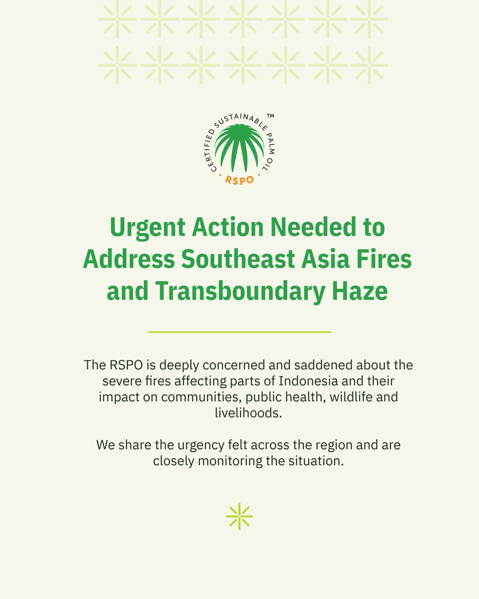 RSPOtweets's tweet photo. The RSPO is deeply concerned by the severe fires affecting parts of Indonesia and the devastating impact they are having on local communities, public health, wildlife, and livelihoods. 

Read our full statement: https://t.co/N13KZ5UEOZ

#RSPO #TransboundaryHaze https://t.co/oowTpOP0BG