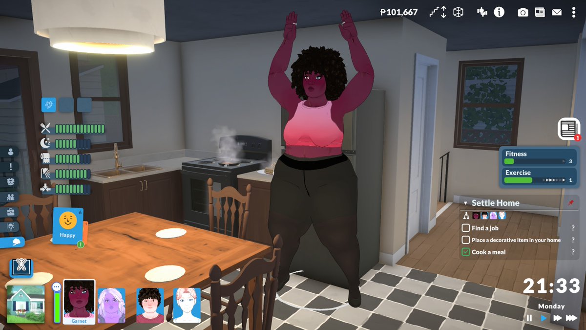 BlazerkerPack's tweet photo. Started playing the Sims-like Paralives for funsies, downloaded the Crystal Gems as a household, swear to god I left Garnet alone for like five seconds and she gained eighty pounds because she wouldn't stop eating club sandwiches https://t.co/kv6DPCipBp