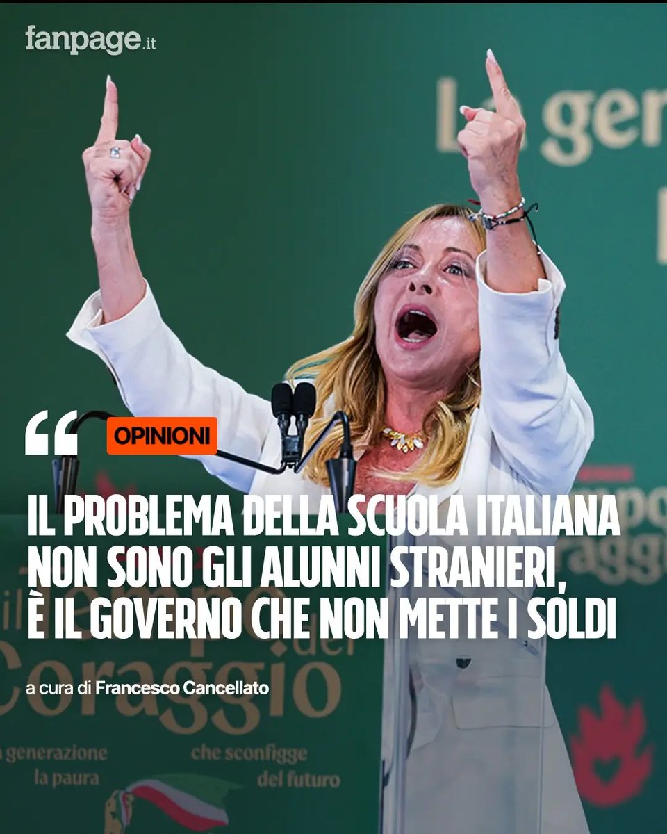 Sabo82AS's tweet photo. L’Italia è terzultima in Europa per spesa per l’istruzione e dal 2027 i fondi sono in calo, perché bisogna spendere per armarsi. Parlare di stranieri e di velo serve solo a distrarre e trovare un capro espiatorio. 

Ed è esattamente quel che ha fatto Meloni. https://t.co/5ugSxOsZGy