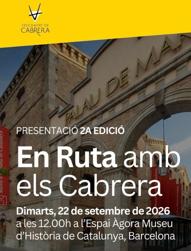 mhistoriacat's tweet photo. ⭕️Us convidem a la presentació de la 2a edició d’«En Ruta amb els Cabrera». Una oportunitat per conèixer el projecte i descobrir les més de 50 activitats que, del setembre al desembre, aproparan el llegat dels Cabrera. @comarcaselva
📅 Dimarts 22, 12h
👉🏻https://t.co/bed53mFpOp https://t.co/Gb3pVXh1sX