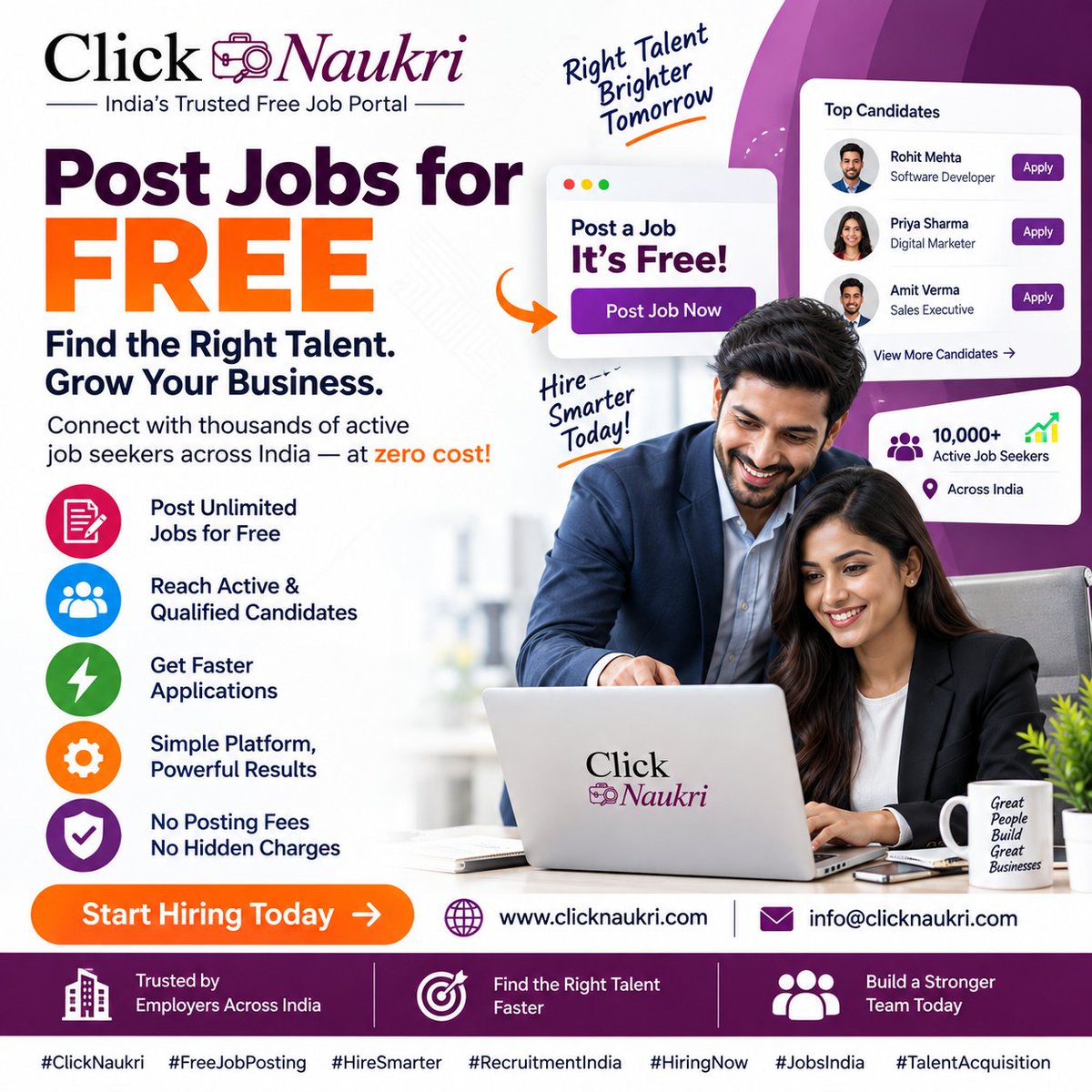ClickNaukri's tweet photo. 🚀 Post Jobs for FREE. Find the Right Talent. Grow Your Business.

🎯 Find the right talent. Hire smarter. Build a stronger team.
👉 Start hiring today: https://t.co/fLy15trnOF
📧 info@clicknaukri.com

#ClickNaukri #FreeJobPosting #HireSmarter #FreeHiring https://t.co/H5pP9XBt6R