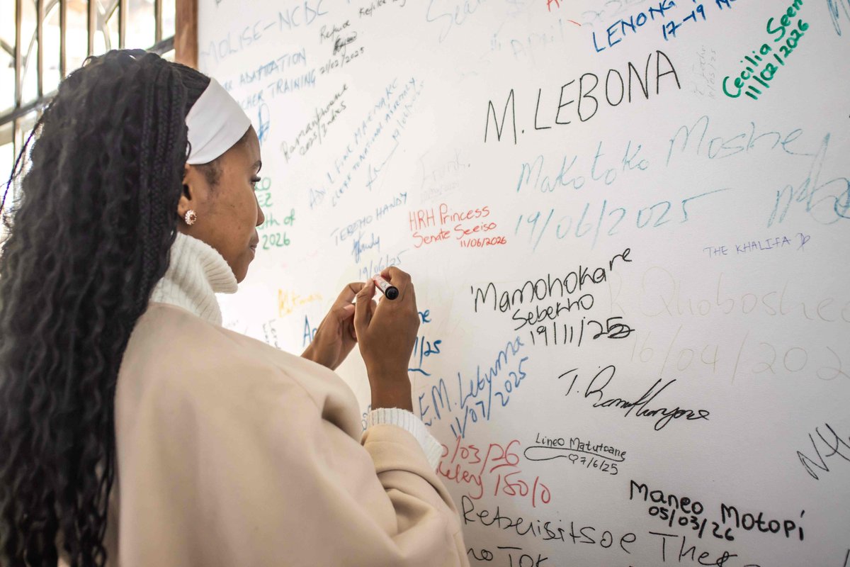 UNDPLesotho's tweet photo. As part of her journey as UNDP National Goodwill Ambassador for Equality &amp; Sustainable Development, HRH @HRHSenateS visited @SebopiUniP670, engaging with young innovators and exploring how technology and creativity are shaping solutions for Lesotho. https://t.co/1R0geq7fl9