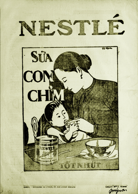 k0ushou's tweet photo. Nestle ads during Nguyen Dynasty. Also called "sua con chim" ('the bird' milk).
The title in the first ad said "Nestle brand cow's milk is the finest essential product in the world. As such, this milk can serve as a substitute for mother's milk to nourish young children, and its use should never be overlooked." in vietnamese and the same quote but in classical han.