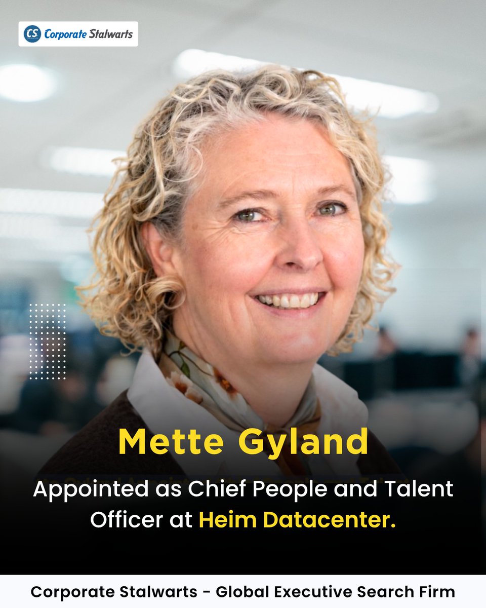 CStalwarts's tweet photo. We congratulate Mette Gyland on her appointment as Chief People and Talent Officer at Heim Datacenter.

More leadership updates from Voice of Stalwarts.
.
.
.
.
#LeadershipHiring #CHRO #PeopleLeadership #DataCenters #ExecutiveSearch #CorporateStalwarts https://t.co/5tUWndzWJE