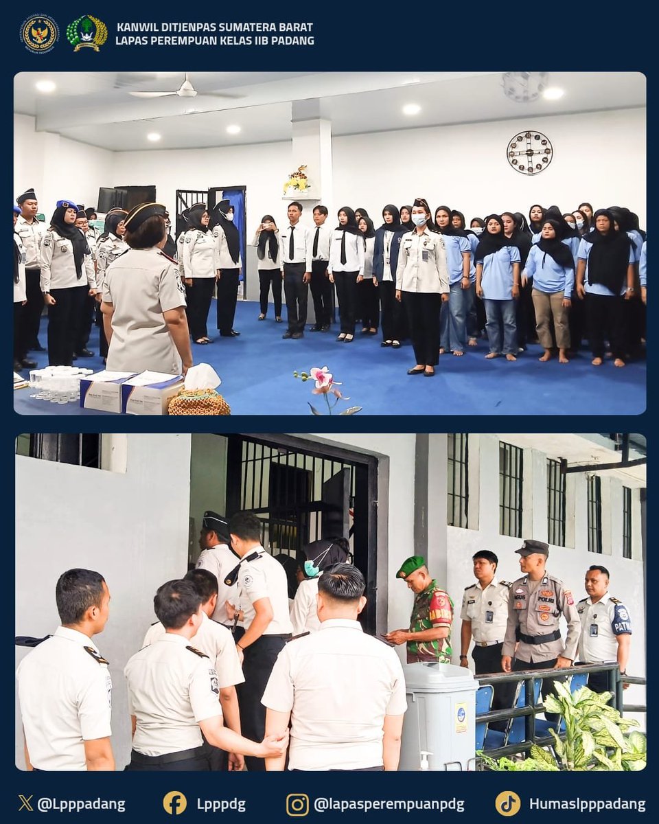 lpppadang's tweet photo. Lapas Perempuan Padang Gelar Razia Gabungan dan Tes Urin bersama Kanwil Ditjenpas Sumbar dan Aparat Penegak Hukum (TNI,POLRI, dan BNNP Sumbar)
#lapasperempuanpadang
#Pemasyarakatan
#Kemenimipas
#TNIpolri
#raziagabungan https://t.co/0OLduXMlRu