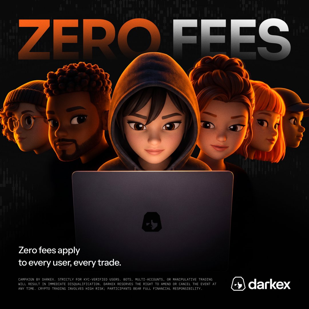 DarkexGlobal's tweet photo. No fee, no exceptions.
Zero fees apply to every user, every trade. https://t.co/CoJLVcJRdm