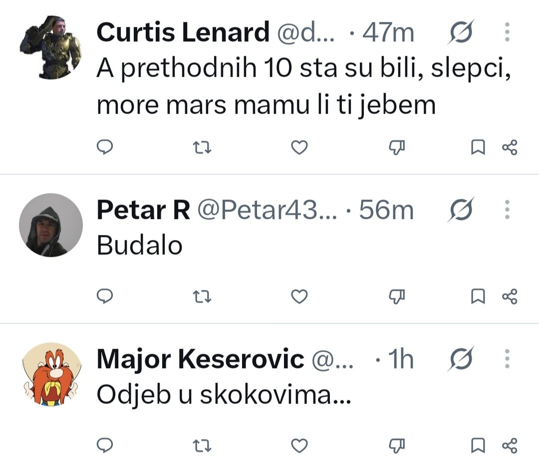 dragana115's tweet photo. Kada sam sa ovog profila koji ima 100pratilaca, podelila objavu o tome da EU opozicija NIJE PROTIV STUDENATA - u toku noći 😉se nakotilo evo sve sa slika onooliko BOTOVA. 
Možda je to i jedno govno s vise naloga? Ne znam. 

BOLI IH SARADNJA EU OPOZICIJE I STUDENATA.🤘
1️⃣0️⃣➕️ 3️⃣🟰✅️
