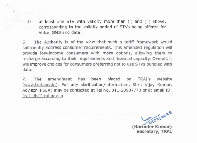 CNBCTV18Live's tweet photo. #CNBCTV18Alert | #TRAI Releases Telecom Consumer Protection (Thirteenth Amendment) Regulations, 2026

▶️The rule addresses shortage of affordable, short-duration Voice-and-SMS-only vouchers

▶️Providers must offer standalone Voice and SMS plans for 30 days or less

▶️Plan renewals must happen on the same date of every month