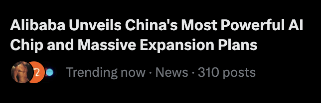 Wintalt's tweet photo. Hear me out. Artifical Inu paired to Nvidia is at 400m. But Alibaba is releasing the most powerful AI chip. It makes sense for the Chinese version to flip the English.

They're trending EVERYwhere for it and it's been awhile since we've had a Chinese ticker run. Bring it home. https://t.co/a3xQJpe9CV