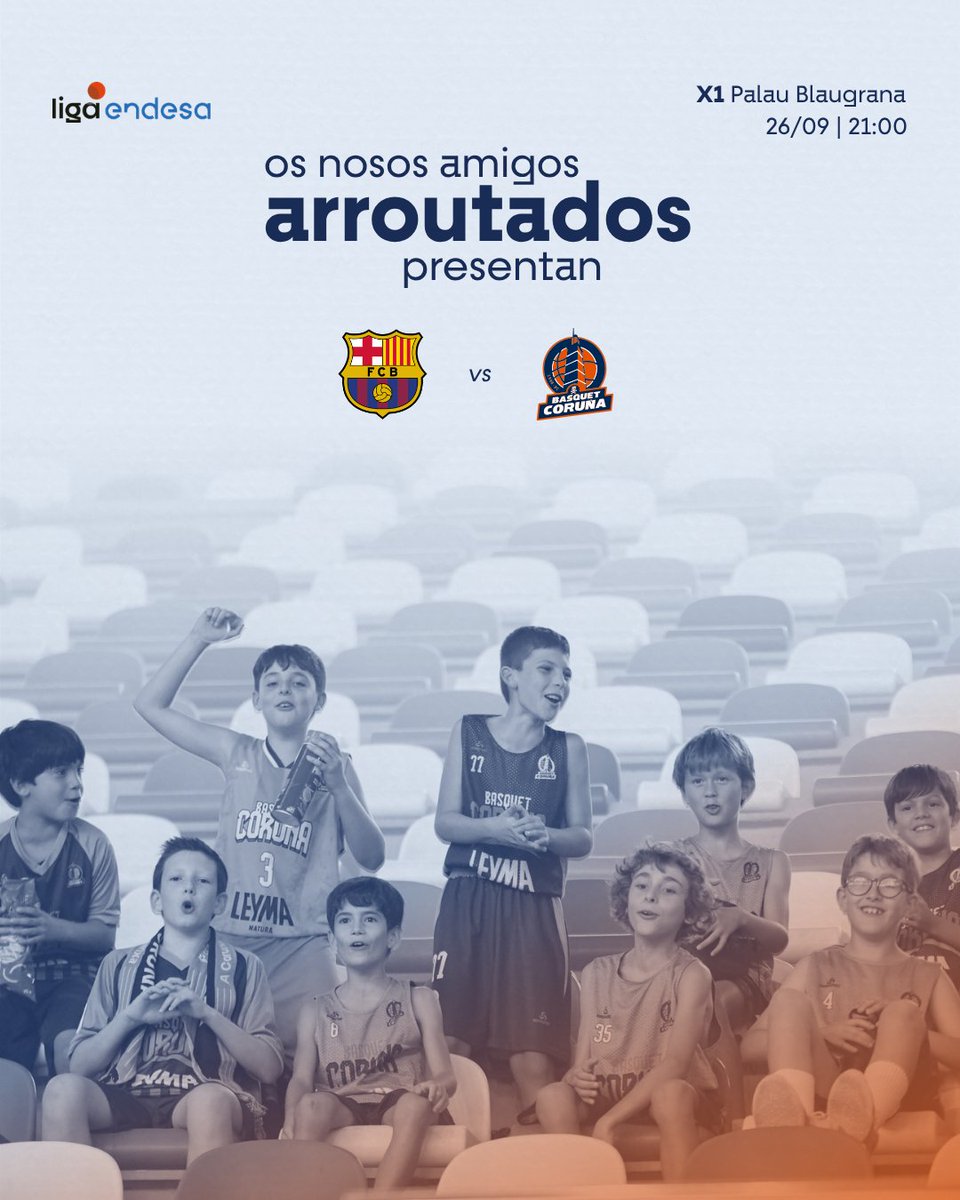 basquetcoruna's tweet photo. ¡Llegó el momento! ¡Este sábado volvemos a jugar Liga Endesa! 🤩
 
 🏀 Jornada 1
 ⛹🏽 vs @FCBbasket
 📅 Sábado 26
 ⏰ 21:00H
 📍 Palau Blaugrana
 🖥️ @DAZN_ES 
 
 #AnosaArroutada https://t.co/mwntsRKC88