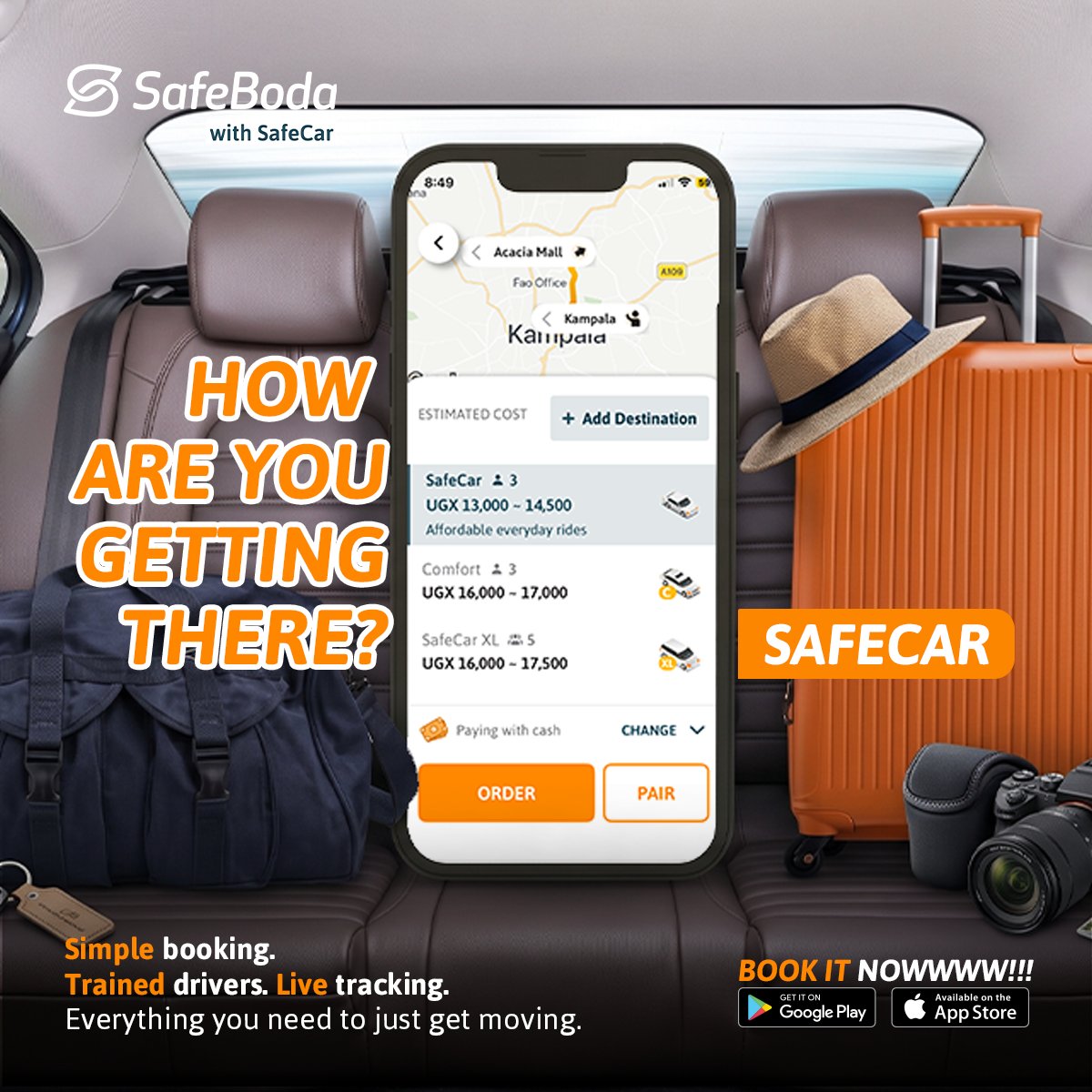 SafeBoda's tweet photo. Your next trip shouldn't start with a struggle for transport.
From airport runs to city meetings, SafeCar by SafeBoda gets you there reliably. Simple booking, transparent pricing, and trained drivers.
Download the SafeBoda app and experience stress-free travel today!