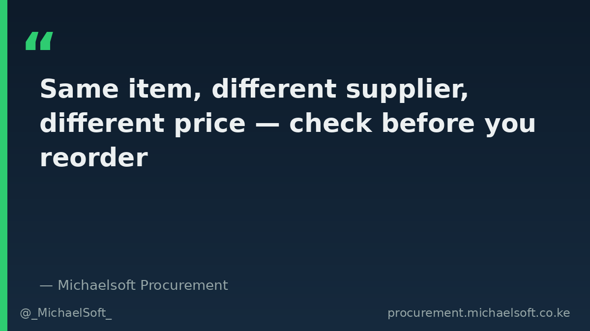 _MichaelSoft_'s tweet photo. SMB owners: when a supplier raises their prices, how do you actually catch it? Reorder on habit, or price compare before every purchase order? Most margin leaks quietly here — one extra check per item before you commit. What's your system? #Procurement https://t.co/zglLehm4bU