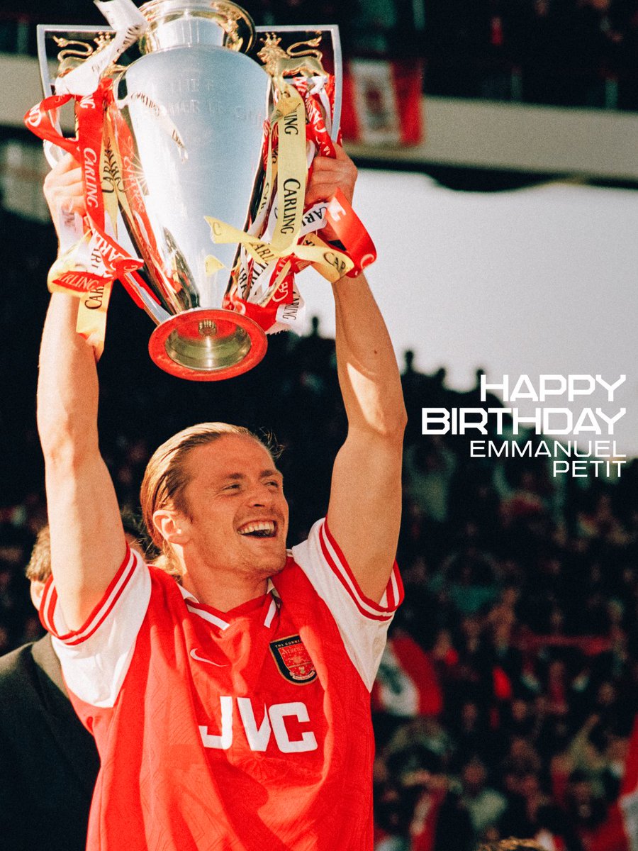 Arsenal's tweet photo. Happy birthday, Emmanuel Petit 🥳 https://t.co/Fcmkjg9CUX