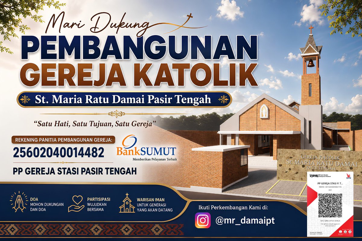 effeloco's tweet photo. Shalom...
Mari bergandengan tangan menabur benih kebaikan. Bantuan doa dan dukungan dana dari Anda, berapapun jumlahnya, akan sangat berarti bagi penyelesaian rumah Tuhan ini.
​Salurkan tanda kasih Anda melalui:
🏦 Bank SUMUT - 25602040014482
👤 a.n. PP GEREJA STASI PASIR TENGAH https://t.co/CfFAwwzIqQ