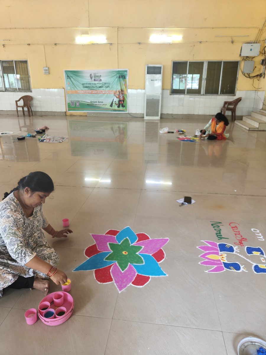 OrientArea_MCL's tweet photo. Rangoli Competition was organised among the female spouses of employees of Orient Area under Swachhata Hi Seva campaign. The event showcased the creativity &artistic talent of the participants while spreading the message of cleanliness and hygiene #SwachhataHiSeva2026 #MyMCL https://t.co/EcNznyquZm