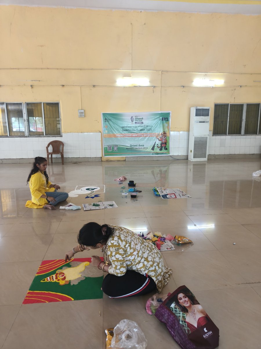 OrientArea_MCL's tweet photo. Rangoli Competition was organised among the female spouses of employees of Orient Area under Swachhata Hi Seva campaign. The event showcased the creativity &artistic talent of the participants while spreading the message of cleanliness and hygiene #SwachhataHiSeva2026 #MyMCL https://t.co/EcNznyquZm