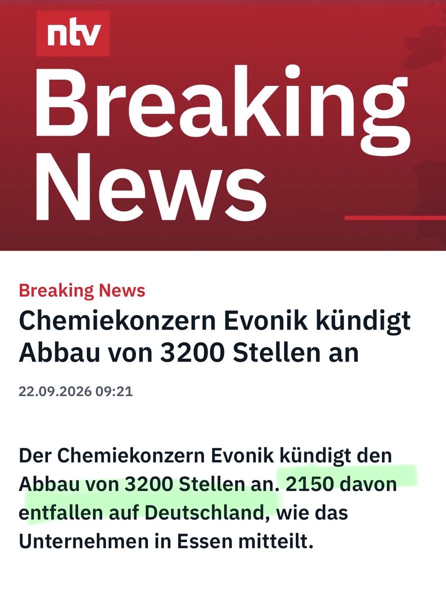 MGGA2021h's tweet photo. Und wieder verlieren 3200 Familien ihre Ernährer. 
Die Deindustrialisierung geht munter weiter. 

Die Regierung liefert keine Lösungen, verteuert weiterhin die Energie und Produktionskosten. 

Die Medien und Politik liefern als einzige Maßnahme den Kampf gegen die AfD. 
Mehr haben sie nicht. 

Gefangen hinter der Brandmauer vernichtet man die Industrie, zerstört Existenzen und am Ende nehmen sie ihre dicken Gehälter und lachen sich schlapp über den dummen Wähler.