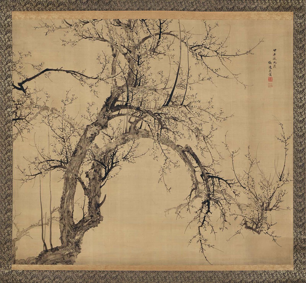 NihonBijutsushi's tweet photo. 山本 梅逸　やまもと ばいいつ　Yamamoto Baiitsu　1783-1856

《墨梅図》

1834年・江戸時代
紙に墨・掛軸
アメリカ・ボストン美術館 https://t.co/nyXYY7GFhM
