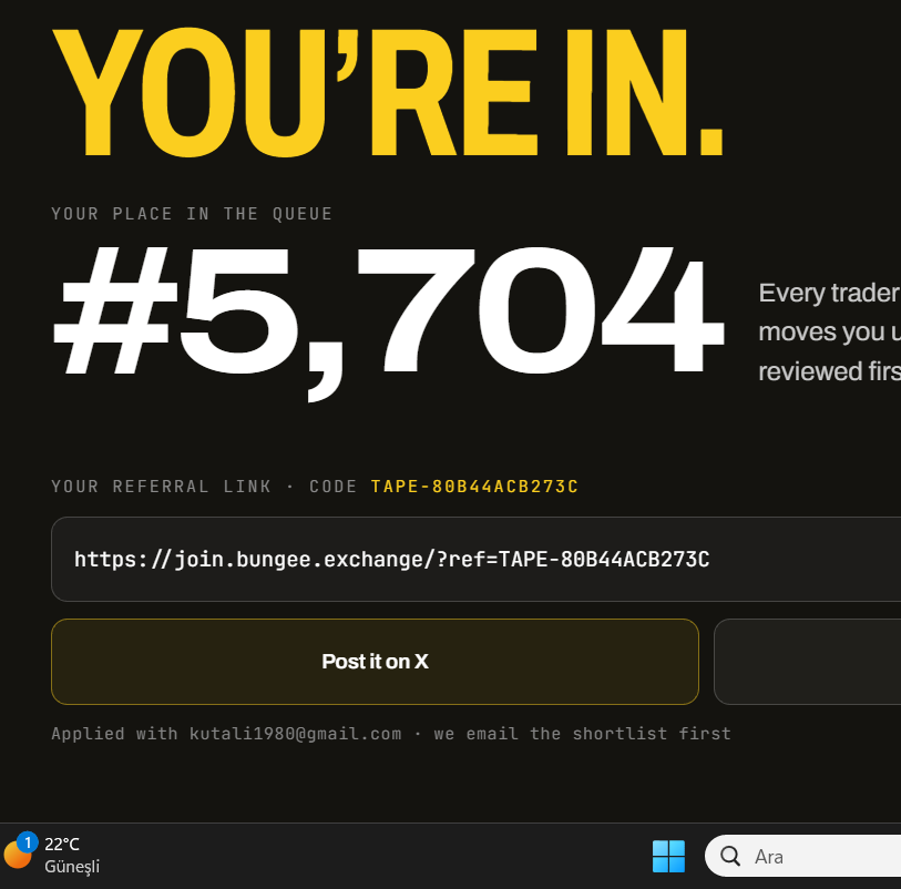 uyzkut's tweet photo. Applied to be a Founding Trader at @BungeeExchange

Wave 01 is a short list. After that you’re just reading about it

Sign up to see if you get in
https://t.co/9zd4XyMtcu https://t.co/JKjKfNFEz6