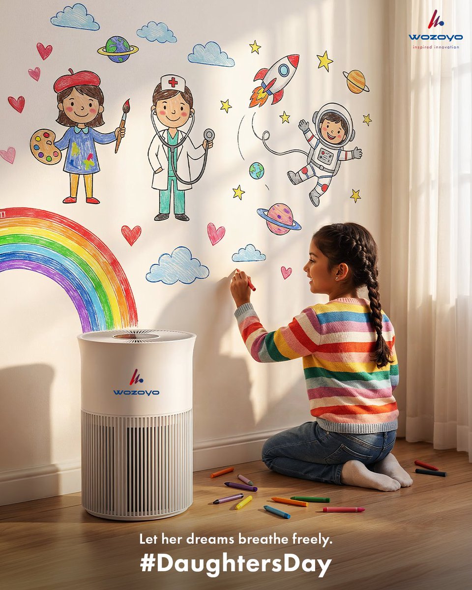 wozoyoindia's tweet photo. Let her imagination go anywhere, while Wozoyo PA4 takes care of the air around her.
#Wozoyo #DaughtersDay #LiveTheWozoyoLife #TechChaosToCalm #AirPurifier https://t.co/SblsAYnWHi