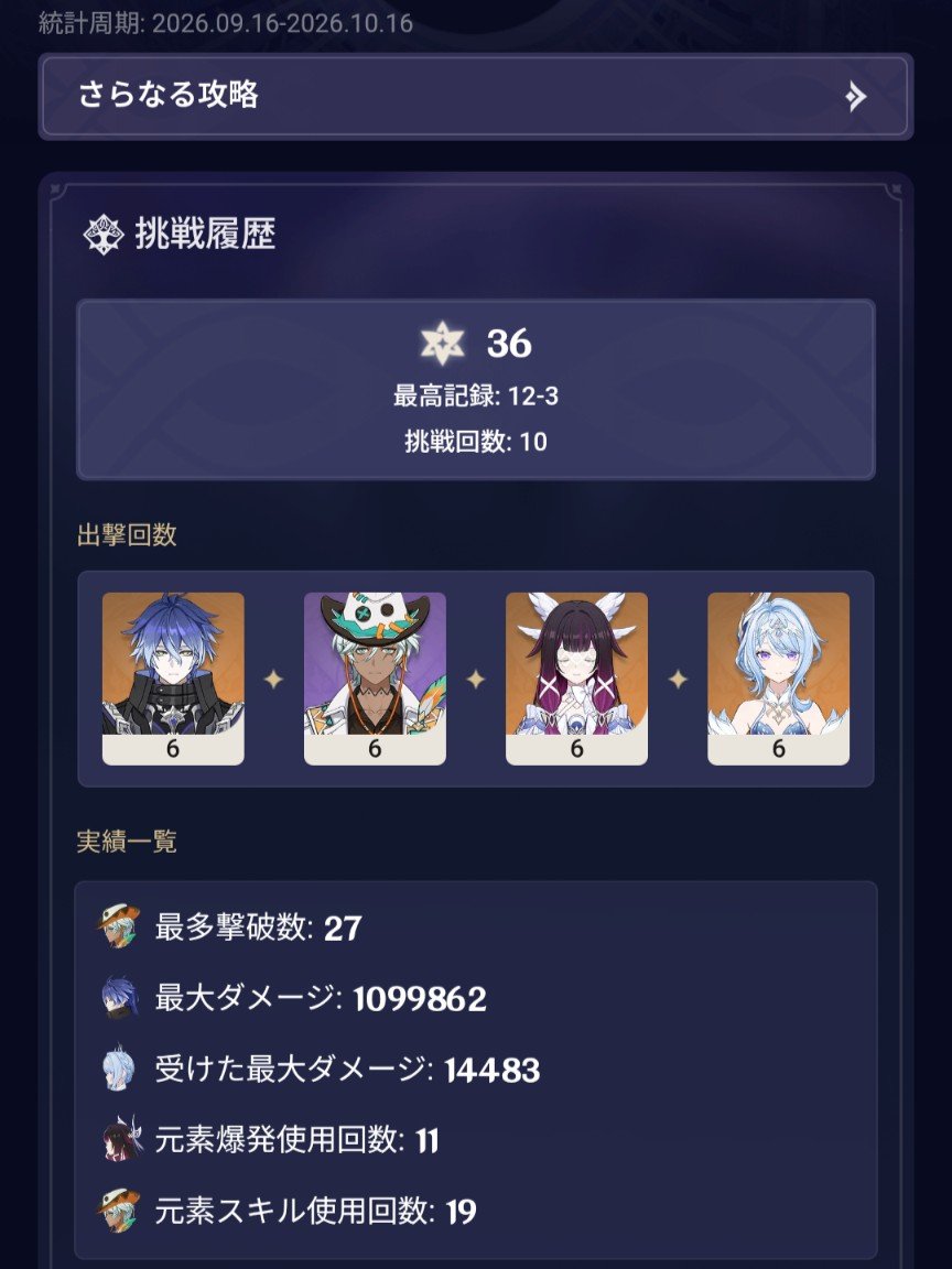 SENPAI0624's tweet photo. 昨日のうちに螺旋と幻想シアターで原石稼ぎも終わらせてました、噂の第11層はイファが上手く刺さったのかな🐦‍🔥

月諭モードもアルカナの集まり具合で12ヶ月が経ったの気付きましたが、今回ほんと敵行動ガチャでした…🕳️ #原神 https://t.co/PAu4xk4zYB