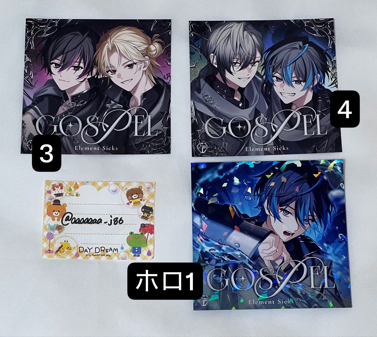 aaaaaaa_j86's tweet photo. 【交換】Element Sicks EL6 GOSPEL

譲:画像のもの（数字が手持ちの枚数）
求:同種🤍

郵送希望

検索からもお気軽にお声掛けください♪

#EL6交換 #EL6グッズ交換 https://t.co/wkxNDq9rdk