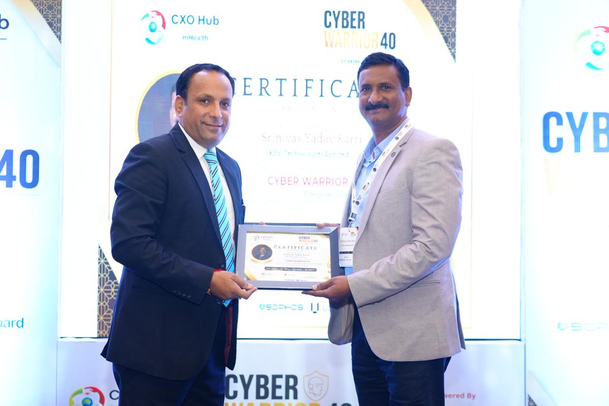 weKFintech's tweet photo. Leading cyber resilience, one milestone at a time.
Congratulations to Mr. Srinivas Yadav Karri, CISO at KFintech, on being recognized as a Cyber Warrior 40 by CXO Hub in Hyderabad.
#KFintech #ExperienceTransformation #CyberWarrior40 #CyberSecurity #CyberResilience #Leadership https://t.co/SBpeQPRuZm