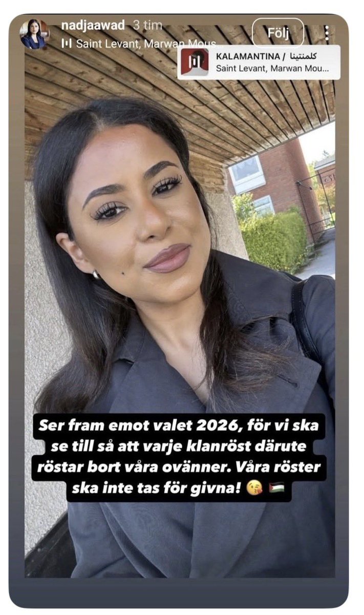 Ericson_ubbhult's tweet photo. Jag tror väl i grunden kanske inte att Vänsterpartiet har nåt problem med klanröstning egentligen. Här en av Vänsterpartiets riksdagsledamöter. Hennes omtalade inlägg på instagram 20 maj 2025. https://t.co/MNSjsd3yKP