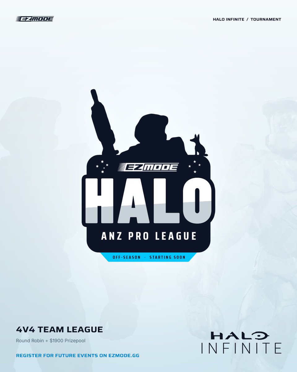 EZmodeGG's tweet photo. The EZmode Halo Infinite ANZ Pro League Off-Season kicks off Monday 28 September.

🏆$1,900 prize pool
⏰Round robin, one round a week

Want in next season? sign up at EZmode and join our discord for announcements. 🫵

https://t.co/Lr2QdkaRkC https://t.co/ZhsKv3rOWX