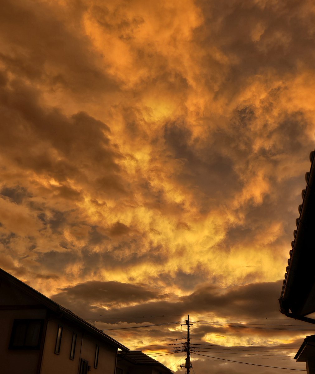 fiat500ken's tweet photo. 昨日の石和の夕焼け。
空一面が燃えているようで、まるで世界の終わりのような光景。
このあと、オレンジ色だった空はさらに深い赤へと変わっていきました。
 #笛吹市 #山梨 #夕焼け  #雲  #自然  #夕焼け空 https://t.co/urnxPUWhXZ