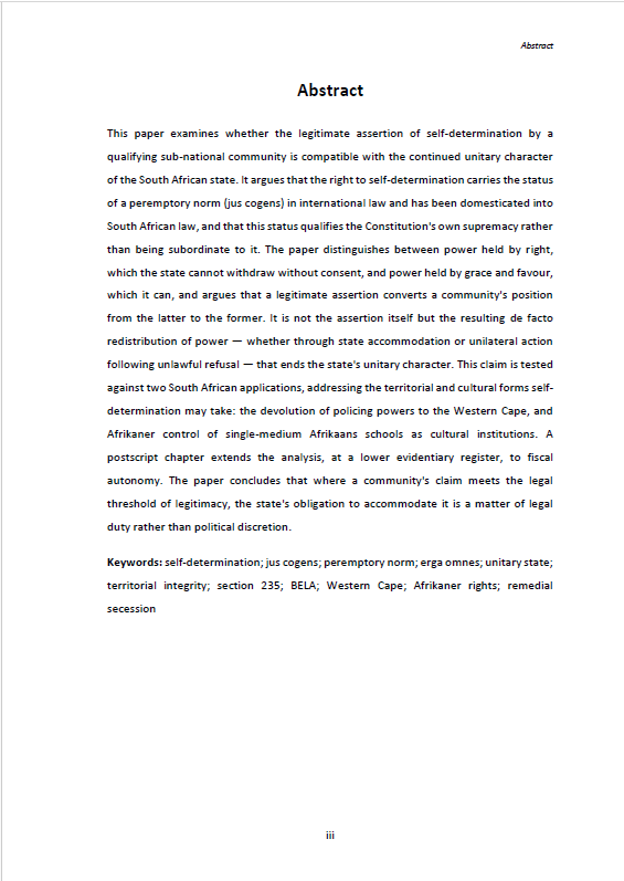 philcraig2's tweet photo. Last week I published a major paper on the law around self-determination and its application in the South African constitutional framework

Its essence is that when it comes to self-determination, the Constitution is subordinate to international law, and communities wishing to legitimately assert their right  to self-determination must be accommodated by the South African State

This has far-reaching consequences, including in the fight for devolved policing powers in the Western Cape, control of single-medium schools, and fiscal autonomy

No community can be prevented from acting in its own best interest, by the national majority, providing that in doing so, it does not infringe upon the rights of others

If you would like a copy of the paper you can download it in the links in the comments, via the CIAG website, or via @SSRN/@ResearchGate 

Constructive debate and feedback will be welcomed