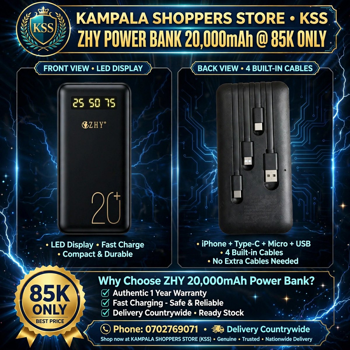 KShoppersUG's tweet photo. ZHY Power Bank 20K @ 85K ONLY 🔋

4 Cables Built-in — No Extra Cables!

iPhone + Type-C + Micro + USB
LED Display • Fast Charge

0702769071 | Delivery Countrywide
#KSS #PowerBankUganda https://t.co/KwCXpwaDix