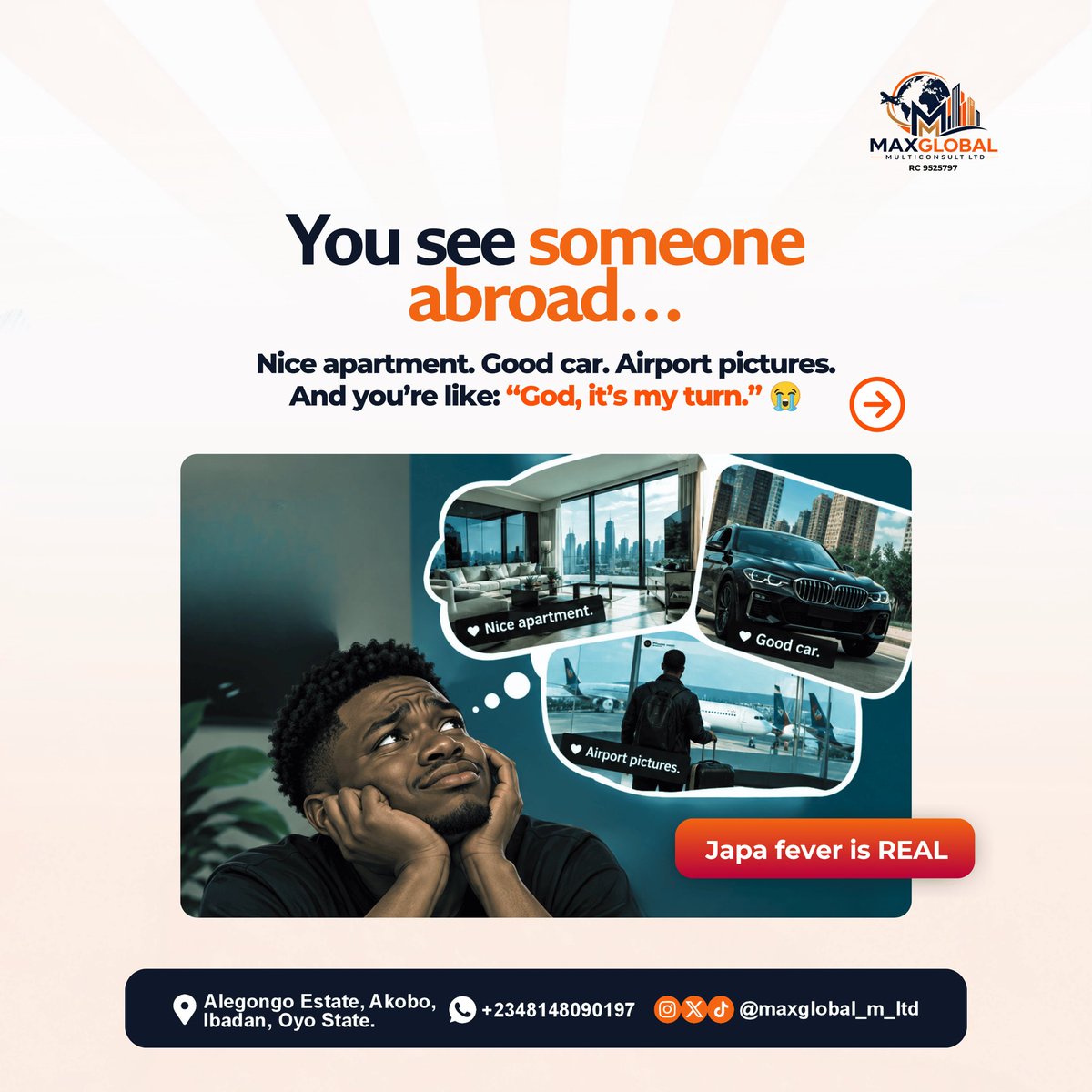 maxglobal_m_ltd's tweet photo. One bad day in Nigeria, and suddenly… “I want to japa!” 

Oya, let’s talk about it… >>>>

#JapaSyndrome #Japa #TravelProcessing #VisaApplication #Finance https://t.co/Cp8jlLp9TV