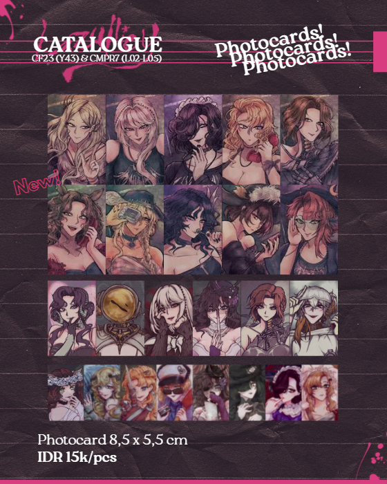Lazulliey's tweet photo. Open PO for #CF23 and #comipara7 yall!!
[RTs and 💜 appreciated!]

🔪Fandom: R:1999
🔪PO Period : 22-28 Sept
🔪Pickup Booth: Hawt Topic (CF23)/Sarangsa (CMPR7) both days
🔪Mail order after event!

PO link: https://t.co/ZzuyTcwd49 https://t.co/fiB5mrRGOV
