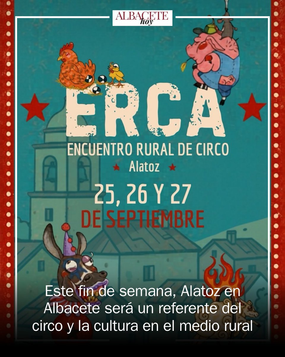AlbaceteEdOn's tweet photo. 🎪 Alatoz se convertirá el último fin de semana de septiembre en punto de encuentro para artistas, profesionales y visitantes con la III edición de ERCA. Habrá espectáculos de calle, pasacalles, talleres, artesanía y actividades nocturnas. #Alatoz... https://t.co/njRqxwZX0F https://t.co/AAn5iA2A9x
