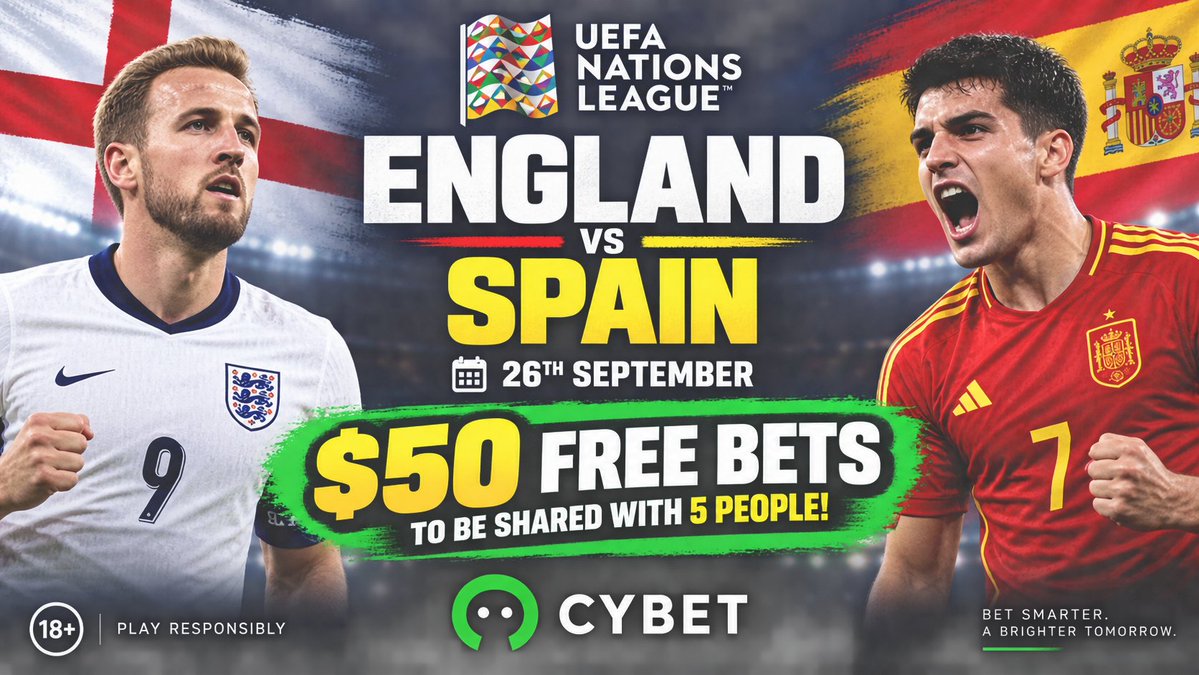 cybetcom's tweet photo. ๐ฅ ENGLAND ๐ด vs SPAIN ๐ช๐ธ ๐ฅ
ONE MATCH. ONE PREDICTION. ๐ซต
Who takes it on September 26? ๐โฝ๏ธ
๐ $50 IN FREE BETS
๐ 5 WINNERS
๐ต $10 EACH
Think youโve got it right?
๐ DROP YOUR PREDICTION BELOW
๐ด๓ ง๓ ข๓ ฅ๓ ฎ๓ ง๓ ฟ ENGLAND
๐ช๐ธ SPAIN
Then add your Cybet UID + #Cybet
โ
ONLY CORRECT PREDICTIONS CAN WIN
โฐ Entries close at kick-off.
Tag the friend who NEVER gets their predictions right ๐๐
#ENGESP #NationsLeague #Football #Cybet