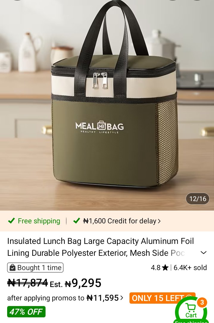 khykheloormuur's tweet photo. This Insulated Lunch bag is one of my absolute best buys on Temu. 

I got it for 6,000naira when I bought it. 
Make sure to check measurements for the 3 sizes available. https://t.co/tcTCpMkwtF