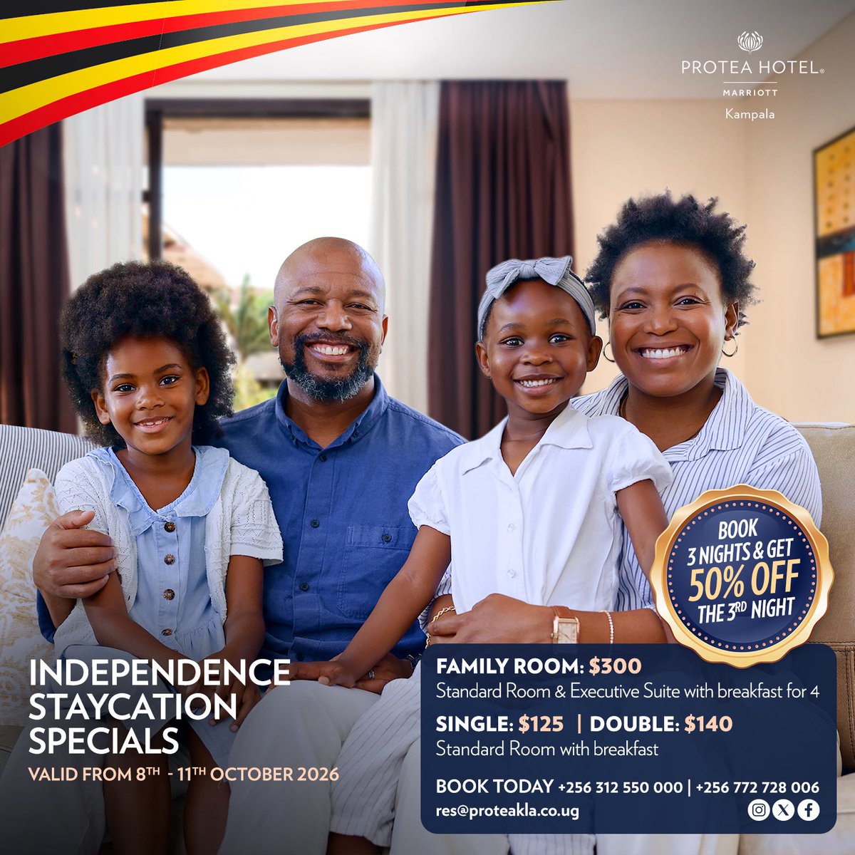ProteaKampalaH's tweet photo. Independence is a good excuse to press pause. 🇺🇬

Make it a staycation at PHK. A comfortable room, good food and nowhere you need to rush off to.

Sometimes getting away doesn't require going far.

#PHK #IndependenceUganda #Staycation https://t.co/2IUshjH7n6