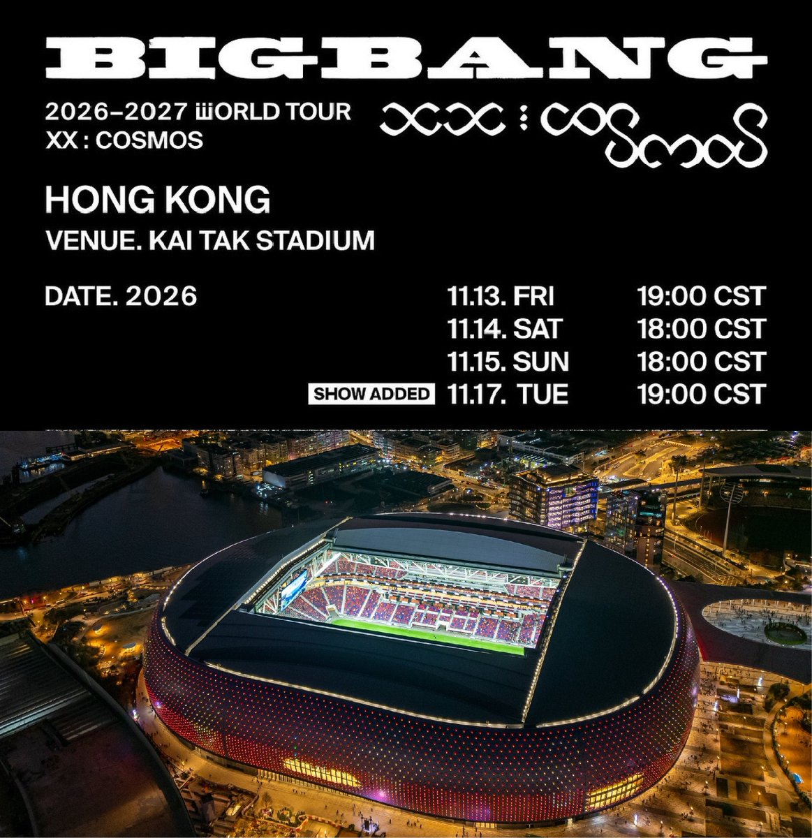 WhiteTamar1's tweet photo. Bigbang will be the 1st Korean act to do concert in Kai Tak Stadium for 4 days. 
Bigbang 3 members, concert hiatus 8 yrs 8 months, stadium tours using discography from 10-20 years ago, career built without TikTok &amp; Spotify, no Eng songs, songs with 100% Korean lyrics &amp; did that. https://t.co/3ouoonre1Q