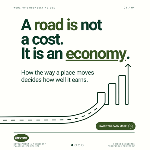FotomConsulting's tweet photo. "A road is not a cost. It is an economy. Well-connected regions see 4.1x higher GDP growth, 20% higher business productivity, and land values 10–30% higher. How a place moves decides how well it earns.
 
#TransportPlanning #Infrastructure #EconomicGrowth" https://t.co/AWba6U8Sll