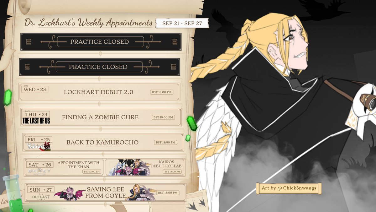 Lockhart_VT's tweet photo. Hello Patients.
Vexpo has ended, so it's time to book in your Weekly Appointments.
I do hope you stop by the practice for our Debut 2.0.
Also a slight change to some of our tags. Take Note
⚚Live: #LockhartLive
⚚Clips: #DosesofLockhart
⚚Art: #LockArtistry
⚚NSFW: #UnLockArted https://t.co/fyYUPmqmIV