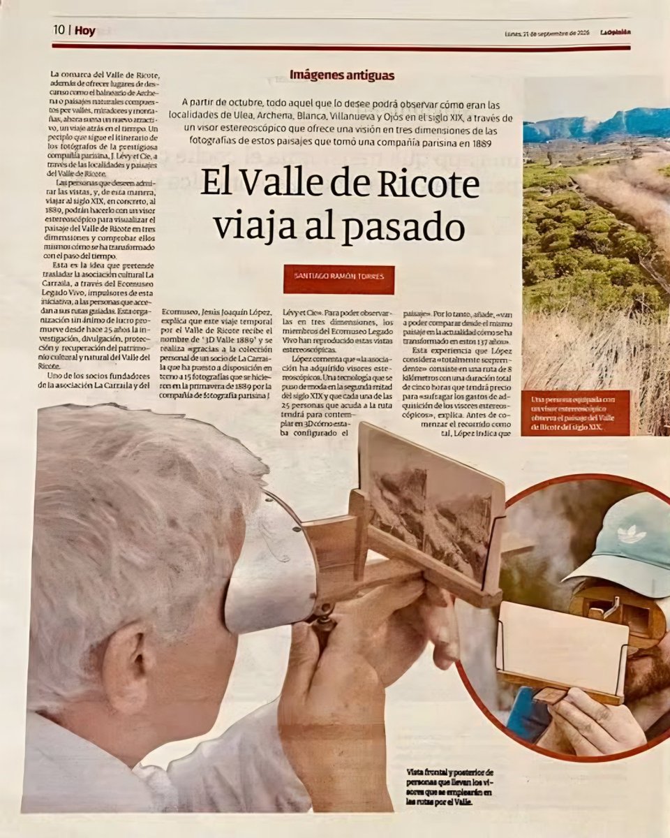 laCarraila's tweet photo. 📷 3DVALLE1889

Interpretamos el paisaje histórico del Valle de Ricote de finales del siglo XIX a través de fotografías estereoscópicas y del análisis de su paisaje cultural actual.

🔎 PARA SABER MÁS:
https://t.co/RAVKfZNORA

SOMOS VALLE DE RICOTE – made locally... https://t.co/GrzHvWRoS7