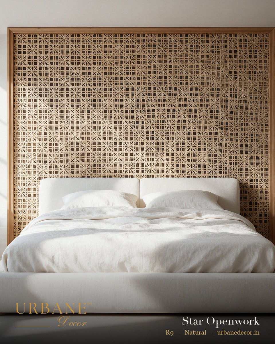 UrbaneDecor24's tweet photo. Star Openwork, Natural.

Bleached cane in a six-point star lattice. One roll (750 x 60 cm, about 50 sq ft) doing a headboard wall, a folding screen and sideboard fronts. (Ref. R9)

Samples on request. Dispatch in 24h, same-day in Mumbai.
https://t.co/JVBx9eSLw4 https://t.co/P00s0mdAiF