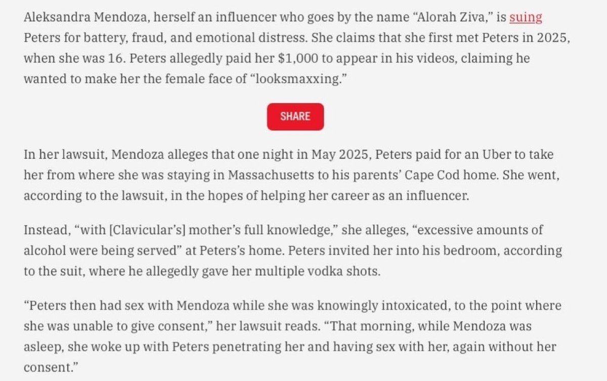 Vaultcenter's tweet photo. Clavicular has been charged in Massachusetts with rape, drugging a person for sex, and providing alcohol to a minor.

A girl who was 16-years-old at the time alleges she woke up to the live streamer having sex with her, and she was too drunk consent.. https://t.co/lejXzU1sHs