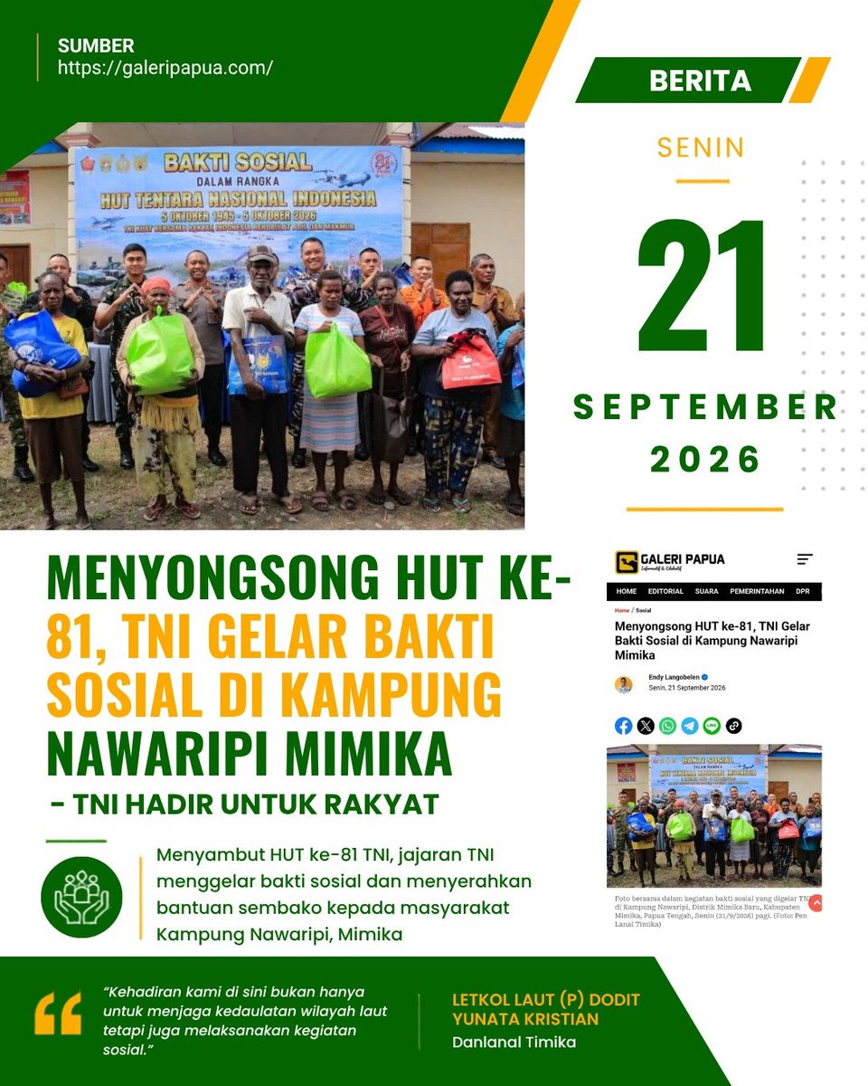 DMendden3td's tweet photo. TNI bukan sekadar penjaga kedaulatan bangsa, melainkan juga sahabat rakyat. Dari kota sampai pelosok terpencil, pengabdiannya nyata tanpa membeda-bedakan suku, agama, ras, dan golongan.

Wujud Aksi Nyata https://t.co/pToYawEEGf